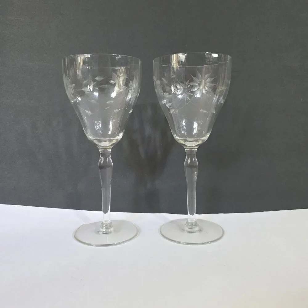 Crystal Etched Water Goblets Set Of 2